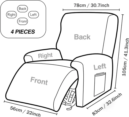 Vista 6 de LazyBoy - Funda para sillón reclinable, color liso, 4 piezas, fundas protectoras de muebles para sillón reclinable con bolsillo, funda para sofá