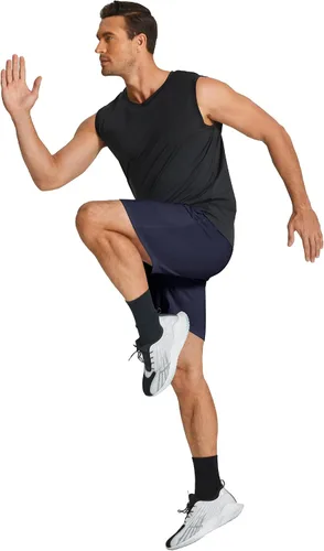 Vista 2 de COOFANDY Pantalones cortos deportivos para hombre, paquete de 2 pantalones cortos de entrenamiento deportivo de 7 pulgadas con bolsillos