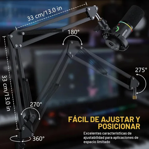 Vista 2 de MAONO Brazo articulado para micrófono: Brazo de micrófono de suspensión metálica ajustable para podcast, juegos, transmisión, grabación