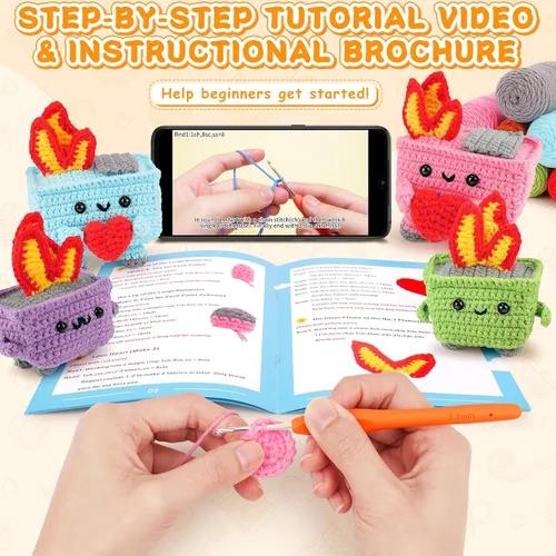 Vista 2 de Kit de ganchillo para principiantes, kit de iniciación de ganchillo de fuego de 4 piezas Emotional Positive Support Beginner Crochet Kits for