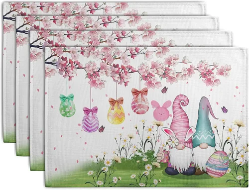 Vista 38 de Juego de 4 manteles individuales del 4 de julio, manteles individuales patrióticos florales con cruces y estrellas del Día de la Independencia y Día