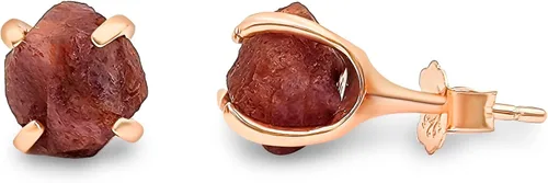 Vista 16 de Aretes de piedra preciosa natural en bruto con oro rosa sobre plata de ley 925, 6 a 0.276 in, regalo de piedra de nacimiento de calidad genuina