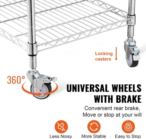 Vista 5 de VEVOR Carrito Utilitario de Cocina, 36.6"x20"x24" Carrito Rodante de Alambre de 3 Niveles, Carrito de Servicio de Acero con Capacidad de 470LBS