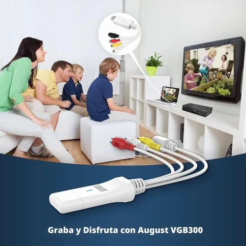 Vista 6 de August Tarjeta de captura de video USB externa VGB300 - Transferir videos caseros VHS a Mac OS y PC Windows - S-Video y compuesto