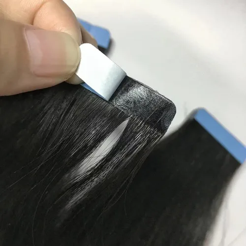 Vista 5 de Extensiones de cabello con cinta invisible atada a mano, extensiones de cabello humano con cinta adhesiva natural, extensión de doble trazado