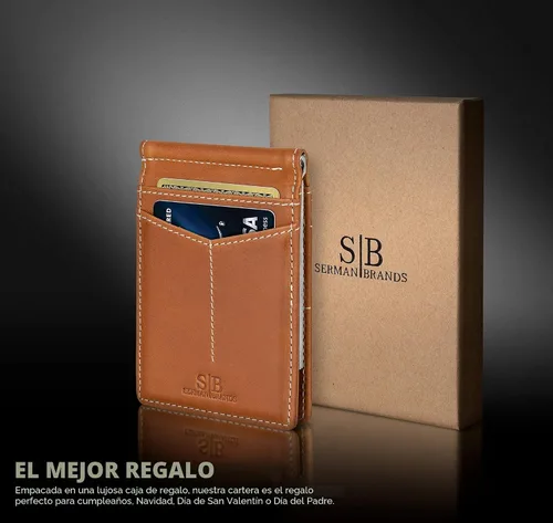 Vista 6 de SERMAN BRANDS RFID Blocking Wallet Slim Bifold - Genuine Leather Minimalist Front Pocket Wallets for Men with Money Clip Gift California Desert
