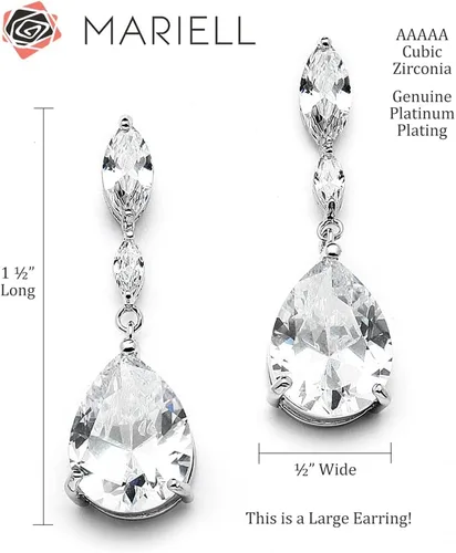 Vista 3 de Mariell Aretes colgantes de lágrima de cristal de circonita cúbica para boda, dama de honor, regalo de joyería de graduación, Metal Gema, Circonia