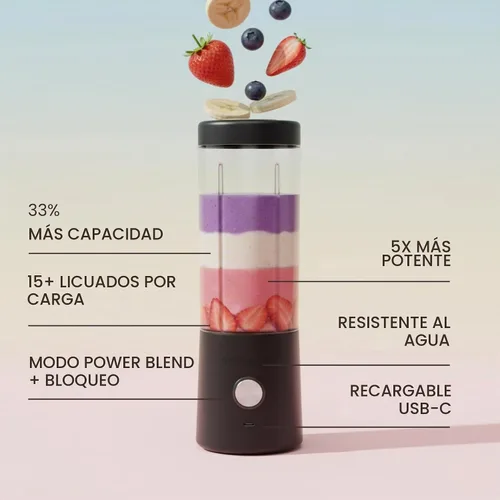 Vista 3 de Licuadora portátil para batidos – Mini licuadora personal de 16 onzas, USB-C recargable y autolimpiante, color negro