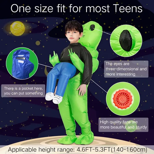 Vista 6 de ZIZWO Inflatable Alien Costume KidsTeens, Alien Blow Up Costume Funny Alien Halloween Inflatable Costumes for kids boys (Alien-Teens)
