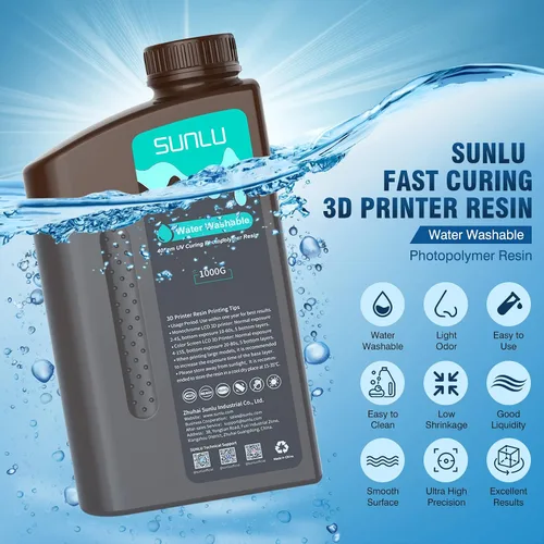 Vista 2 de SUNLU - Resina lavable al agua de 1000 g, resina de impresora 3D de curado rápido para impresoras 3D de resina LCD DLP SLA, resina de fotopolímero