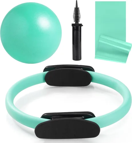 Vista 11 de Tsikavo Anillo de pilates, círculo de anillo de pilates y juego de bolas, anillo de pilates mágico de 12 pulgadas, bola de ejercicio pequeña de 9