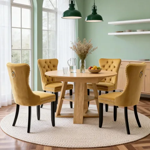 Vista 34 de Juego de 4 mesas de comedor redondas de 5 piezas para 4, 43.3 a 59 pulgadas, extensibles, redondas a ovaladas, juego de 4, mesas de comedor de Mesa