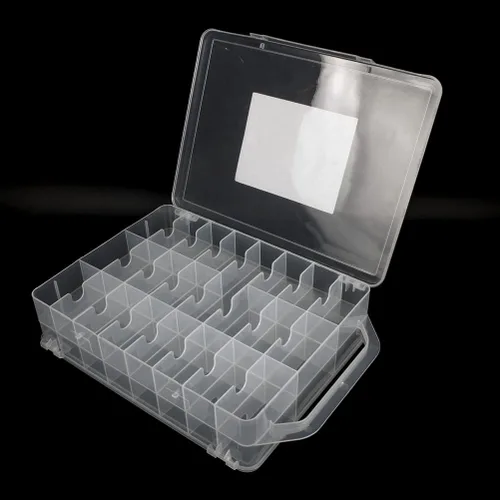 Vista 2 de Organizador de costura de 46 rejillas, almacenamiento de caja de hilos de doble cara, caja organizadora portátil de plástico transparente