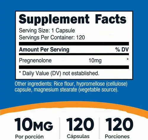 Vista 2 de Nutricost Pregnenolone 10 mg, 120 cápsulas, sin gluten, cápsulas veganas