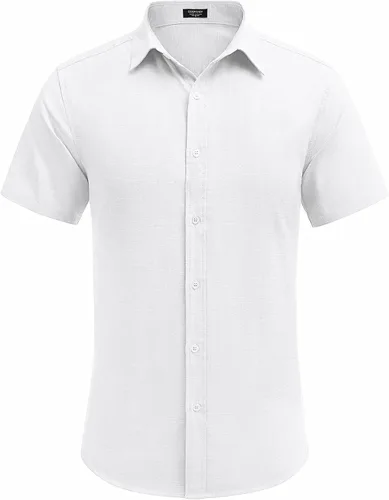 Vista 5 de COOFANDY Camisa Oxford de manga corta para hombre, de algodón, con botones y ajuste regular