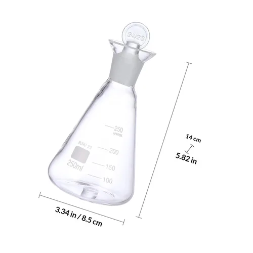 Vista 2 de UPKOCH Frasco Erlenmeyer de vidrio de 8.5 fl oz de boca estrecha transparente Erlenmeyer graduado frasco cónico con tapón para experimento