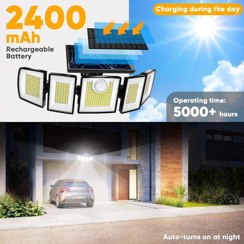 Vista 3 de MDCMDCM Luces solares al aire libre con sensor de movimiento - 3000LM con cable de 16.4 pies 3 niveles de brillo 3 modos, luces solares de seguridad