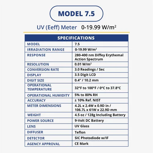 Vista 7 de Solarmeter Medidor UV eficaz de eritema modelo 7.5, radiómetro UV digital, ideal para la prevención de quemaduras solares, pruebas de gafas