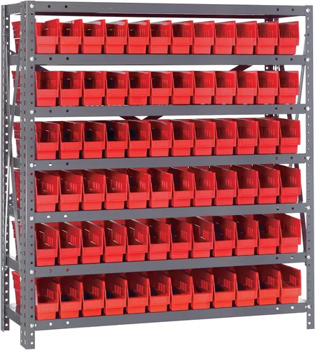 Vista 145 de Quantum QSBU-245BK Heavy Duty Shelving Unit with (7) Shelves and (24) QUS245 Black Bins for Garage Warehouse Storage Distribution 400 lb Load