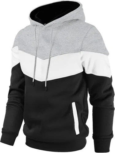 Vista 2 de Gesean - Sudadera con capucha de manga larga para hombre diseño de bloque de color estilo casual con bolsillo