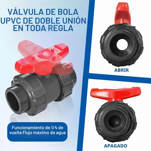 Vista 3 de Boltigen 1" PVC True Union válvula de bola, válvula de cierre de puerto completo