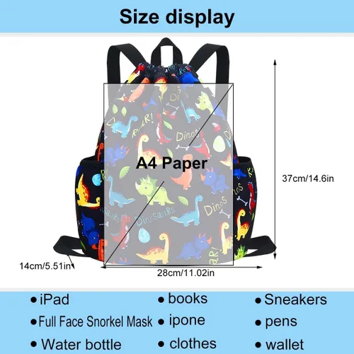 Vista 6 de RHCPFOVR Mochila con cordón para niños, bolsas de unicornio para niñas, gimnasio, baile, playa, natación, bolsa de viaje con dos soportes