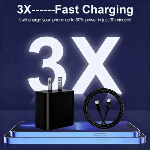 Vista 4 de FEEL2NICE Cargador de iPhone de carga rápida, paquete de 2 bloques de carga de pared tipo C con 2 unidades [6 pies y 10 pies] cable USB C a Negro