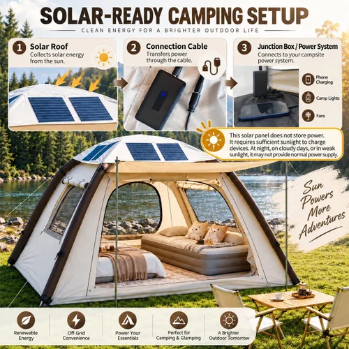 Vista 2 de Inflatable Tent for 4 Person with Solar Panel, Pump, Canopy & Porch