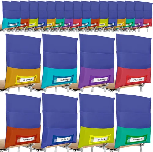 Vista 8 de Maitys 24 bolsillos de almacenamiento para sillas de 16 x 19 pulgadas, organizador grande para asientos de aula, almacenamiento de asientos de 8