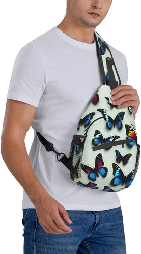 Vista 8 de Mariposa y violonchelo bolso bandolera bandolera bolsa de pecho ligero Sling Daypackstravel senderismo ciclismo para hombres mujeres