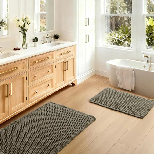 Vista 28 de JIUZHEN Tapete de Baño Mejorado con Diseño de Gofre Súper Absorbente Tapetes de Baño Antideslizantes Alfombras de Baño Lavables a Máquina de Secado