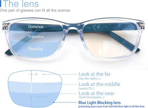 Vista 2 de Gafas de lectura multienfoque progresivas, bloqueo de luz azul buenos lectores de computadora, Azul