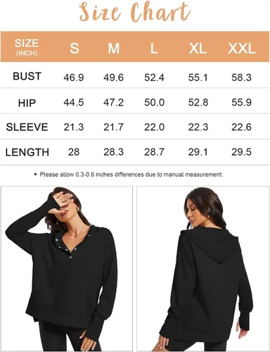 Vista 6 de Micoson Women Oversized Sweatshirt with Thumb Holes Fall Fashion Casual Long Sleeve Hoodie Button Down Pullover