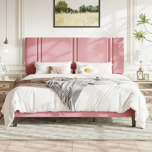 Vista 29 de Allewie Twin Platform Bed Frame with Velvet Upholstered Headboard