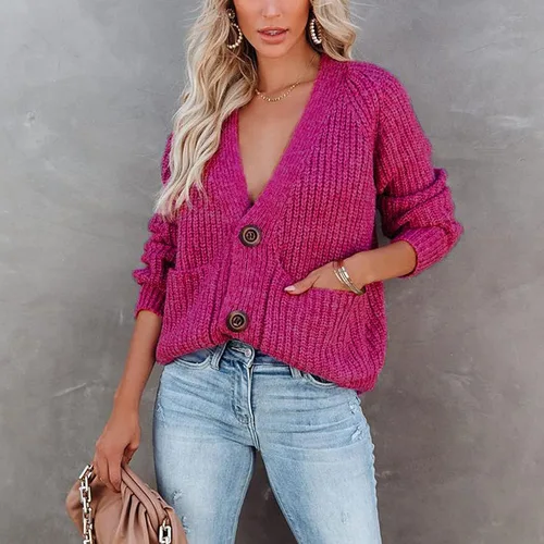 Vista 2 de Chaqueta de manga larga para el hogar, chaqueta tipo túnica de otoño para mujer, ajuste cómodo, bolsillo grueso, cuello en V