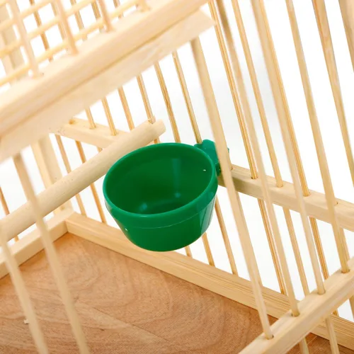 Vista 3 de SUPVOX Jaula de bambú para pájaros con decoración de perlas: jaula cuadrada de loro beige de 8.07 pulgadas para pájaros pequeños - Incluye tazas