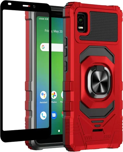 Vista 8 de Funda compatible con Cricket Vision Plus con protector de pantalla de vidrio templado [grado militar] anillo de montaje en coche con soporte a Negro