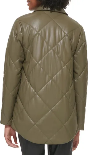 Vista 4 de Calvin Klein Chaqueta acolchada de piel sintética con botones en la parte delantera para mujer