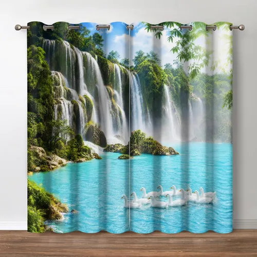 Vista 10 de Jekeno Cortinas opacas para oscurecer la habitación, con ojales, para ventana, atardecer, océano hawaiano, playa, tropical, palmera, decoración