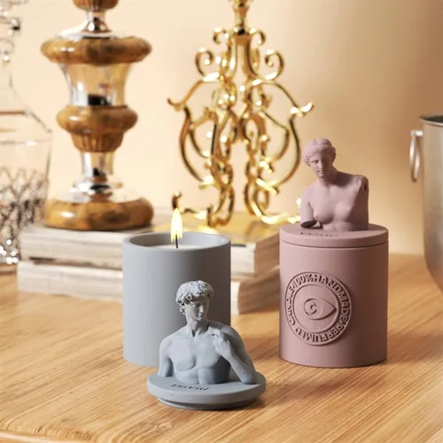 Vista 3 de Molde de silicona de estatua 3D, molde de escultura de retrato de hormigón para tapa de tarro de vela, herramientas de decoración del hogar