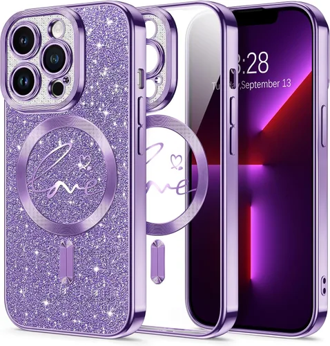 Vista 157 de Hython Funda para iPhone Air con purpurina, compatible con MagSafe Love Heart fundas magnéticas transparentes para teléfono para mujeres y niñas