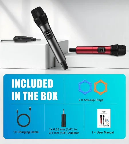 Vista 9 de Aveek Micrófono inalámbrico para karaoke, micrófono de karaoke recargable (trabajo 40 hs), para altavoz, máquina de karaoke, iglesia, discurso