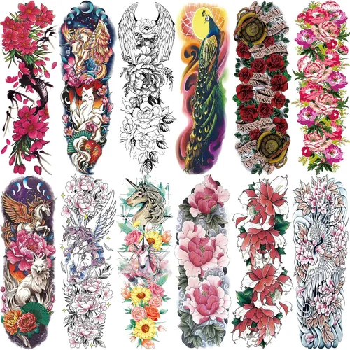 Vista 8 de Aresvns Tatuajes temporales de brazo completo para hombres y mujeres (19 x 7 pulgadas), tatuajes de manga impermeable y de larga duración