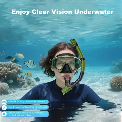 Vista 3 de Máscara de snorkel para adultos, juego de esnórquel seco, equipo de esnórquel para adultos, máscara panorámica de natación de vista amplia