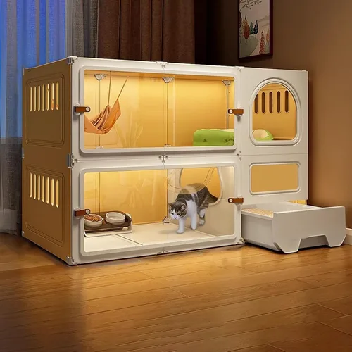 Vista 8 de Jaulas grandes para gatos de 2/3/4 niveles para interiores, jaula para gatos con caja de arena, villa para gatos, jaula para gatos