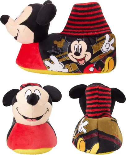 Vista 3 de Disney Boys' Mickey Mouse Slippers 3D Head Plush Sock Top Slippers (ToddlerBoy)