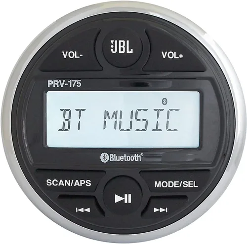 Vista 2 de Combo de receptor de radio marino USB Bluetooth estilo calibre con control remoto con cable, radio marina universal con cable de 22 pulgadas, antena
