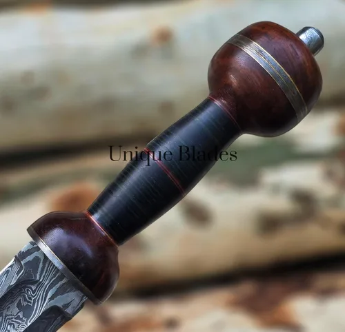 Vista 3 de Roman Spatha - Espada de batalla de acero de Damasco, hoja de espiga completa de 36 pulgadas con ranura de sangre, colección Third Century Viking