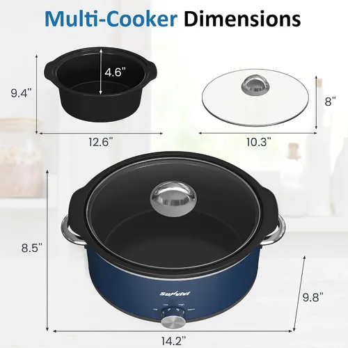 Vista 7 de Olla de cocción lenta de 3QT, olla pequeña con 3 ajustes de calentamiento y olla de cerámica extraíble, mini calentador de alimentos con tapa de Azul