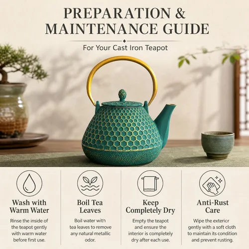 Vista 7 de YJX 54oz Cast Iron Tea Kettle for Stovetop, Green Teapot Japanese Tetsubin, Enameled Interior, Heavy and Durable, Large Tea Pot With Infuser for